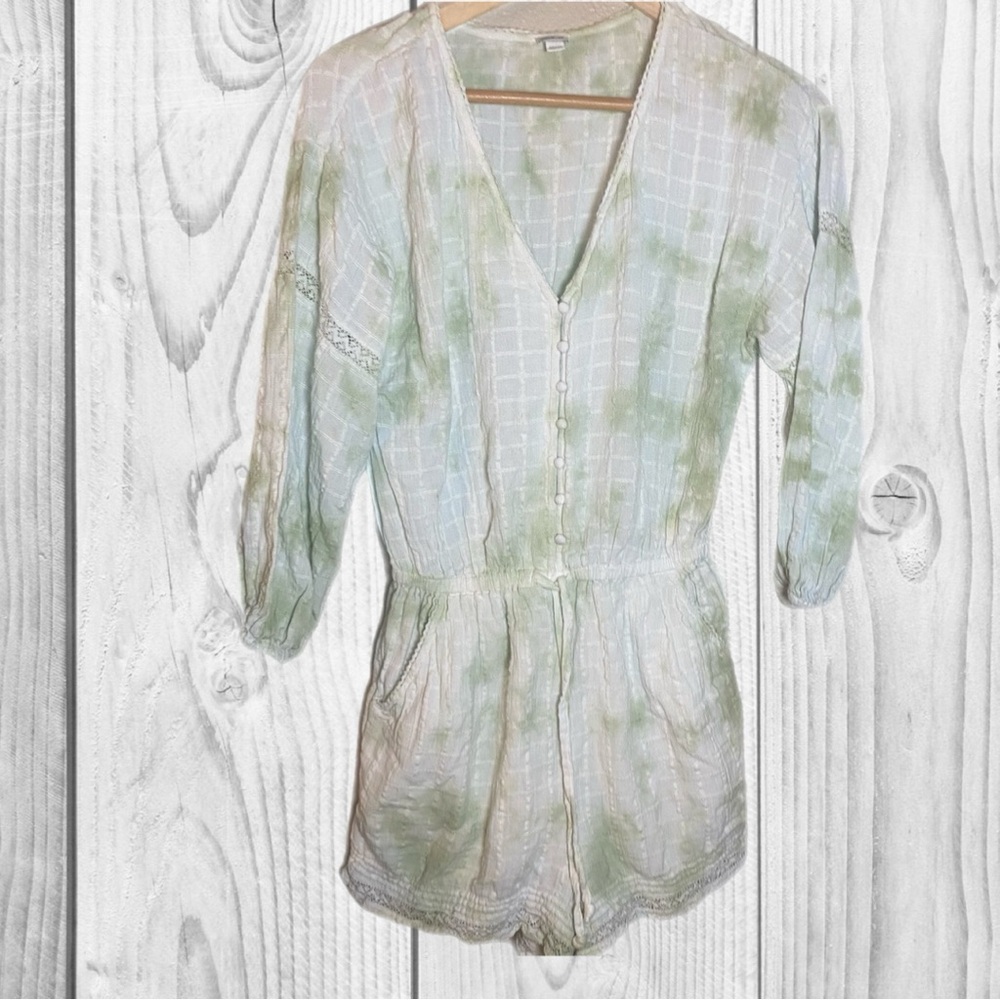 Aerie Light Green Textured Romper country cowgirl feminine boho festival Medium